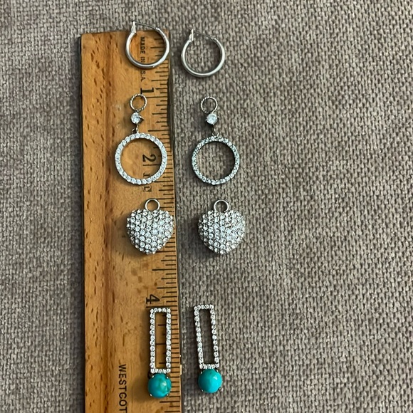 Silver hoop earrings with Crystal and Turquoise Earring Charms. - Picture 5 of 6